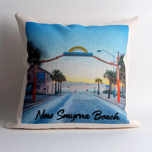 16"x16" Pillow with the Flagler Avenue beach entrance in New Smyrna Beach, Florida
