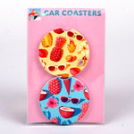 Sandstone car coasters (set of 2) with pineapple, sunglasses and flowers