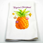 Kitchen Waffle Towel with words Tropical Christmas-Pineapple with Ornaments
