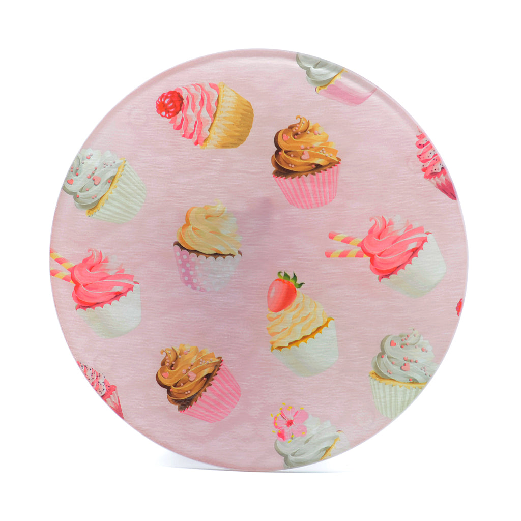 Pink Cupcakes 8" round tempered glass cutting board