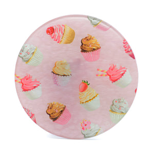 Pink Cupcakes 8" round tempered glass cutting board