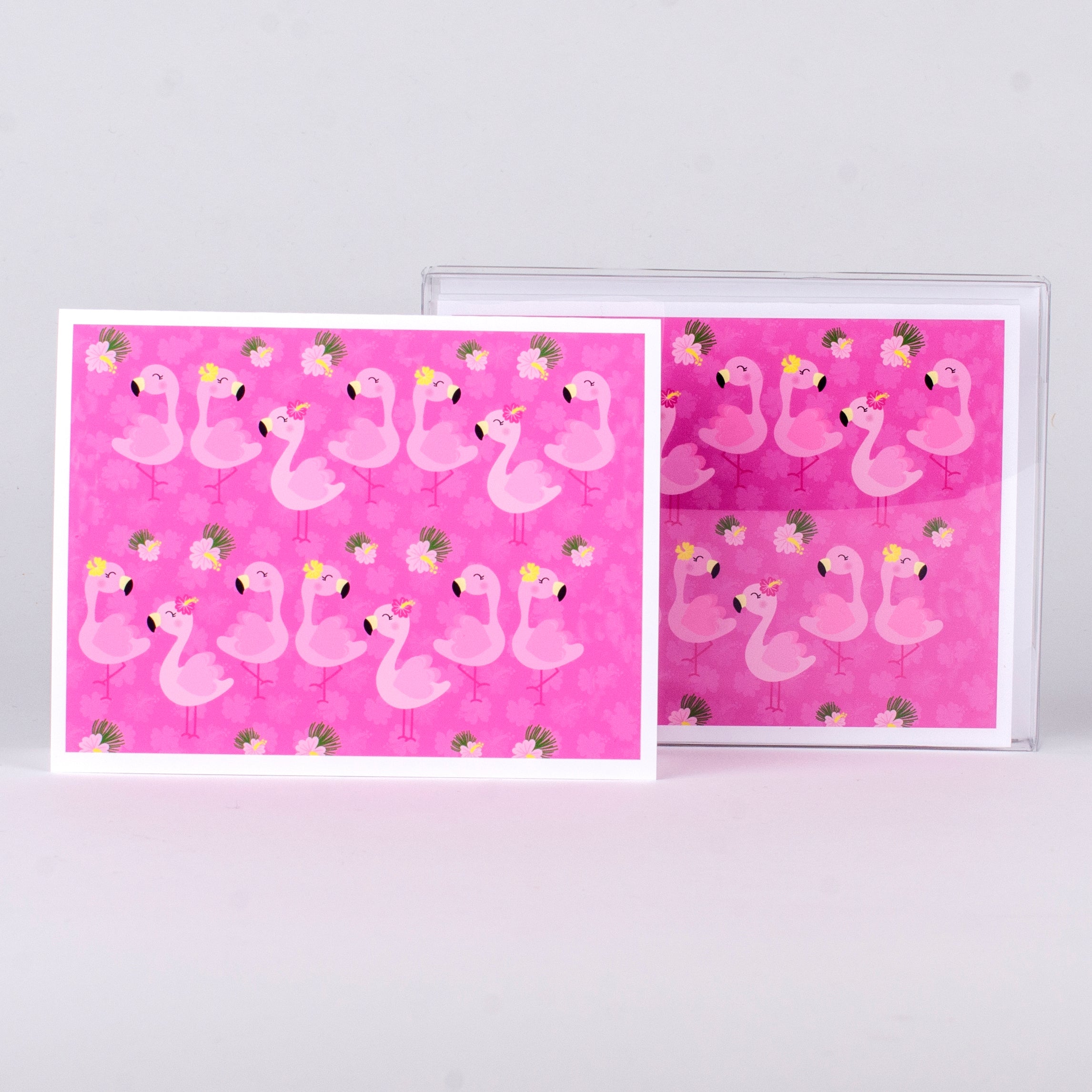 Set of 5 notecards and envelopes on front-Pink Flamingos (4"x5.25")