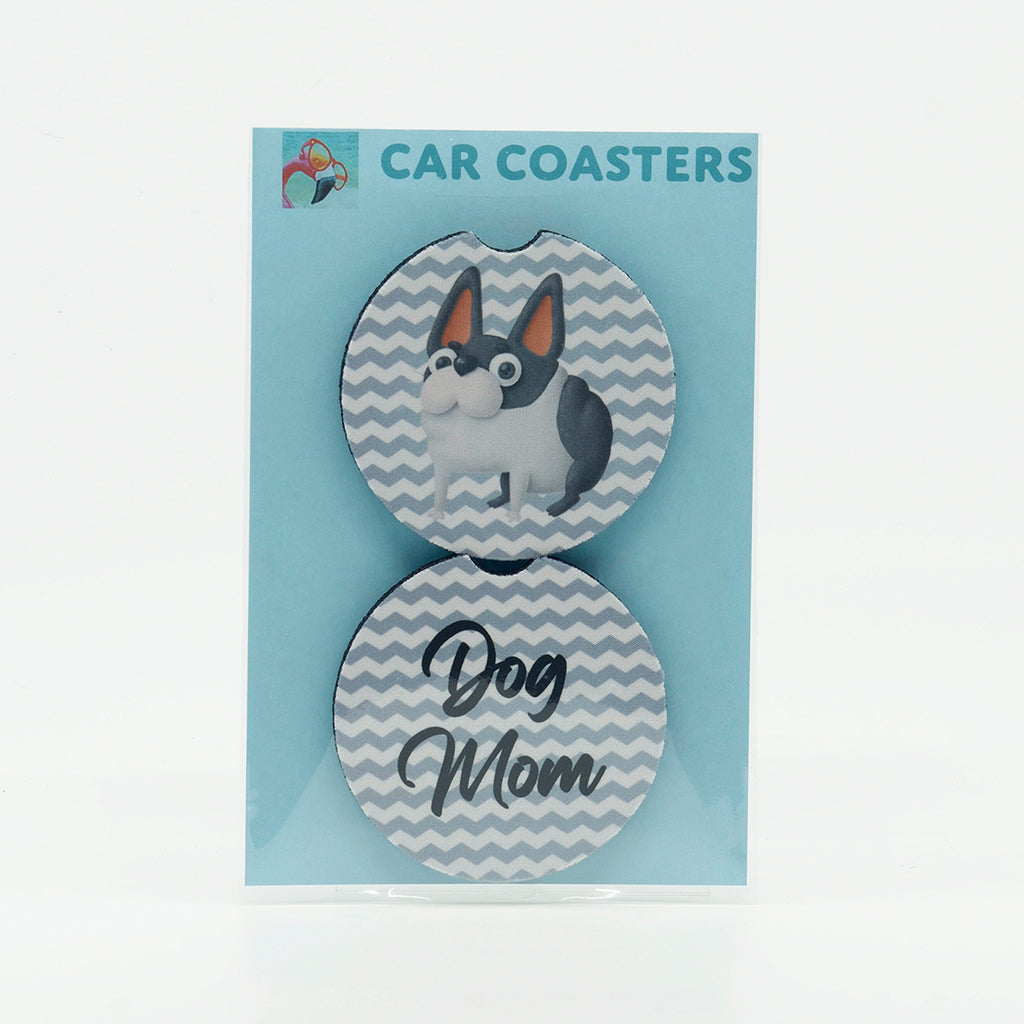 Dog Lover with bulldog rubber car coasters (set of 2)