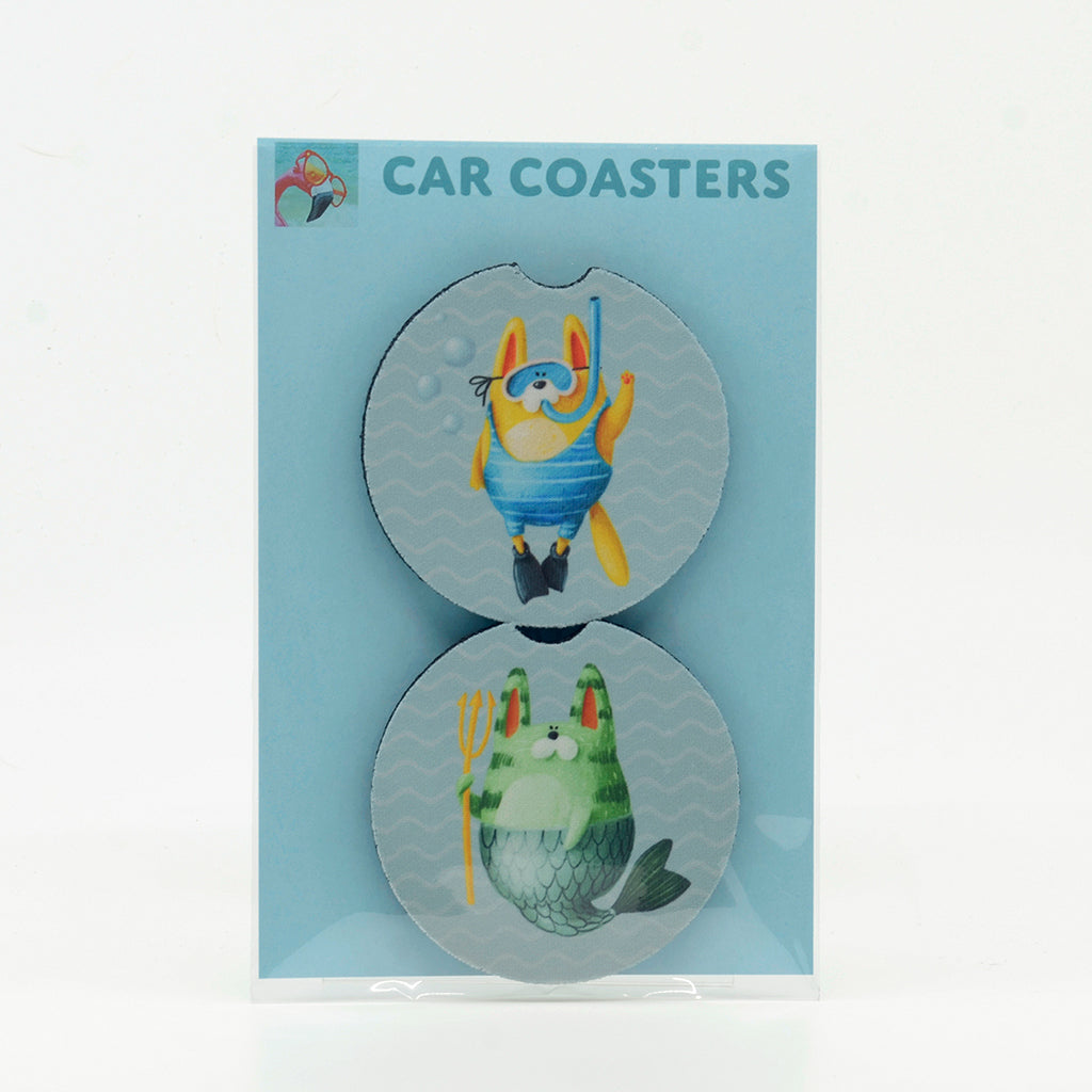Scuba cat rubber car coasters (set of 2)