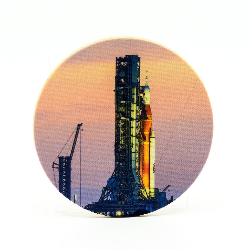 Rubber 4" Round Home Coaster with the Artemis Rocket 1 Image