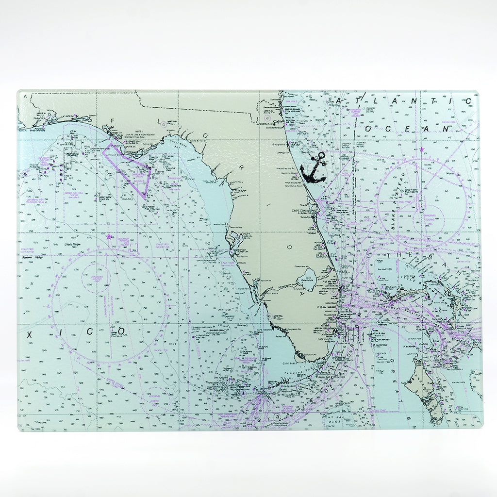 State of Florida Nautical Chart tempered glass cutting board