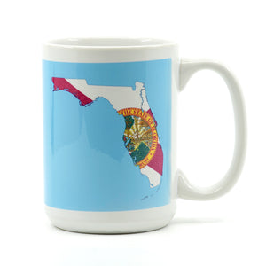 15 ounces white ceramic coffee mug with state of florida map and New Smyrna Beach with LAT and LONG