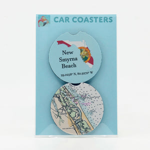 Set of 2 rubber car coasters with State of Florida Flag and Nautical Chart
