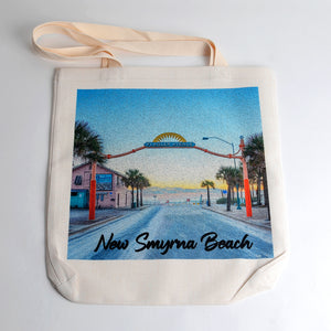 Tote Bag with Flagler Avenue Beach entrance in New Smyrna Beach