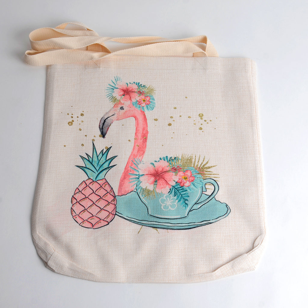 Tote Bag with Flamingo, Teapot and Pink Pineapple