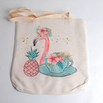 Tote Bag with Flamingo, Teapot and Pink Pineapple
