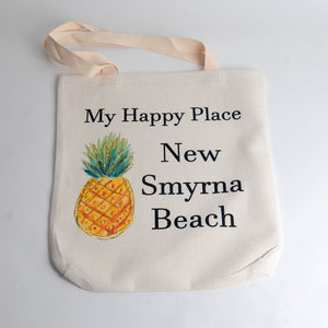 Tote Bag-My Happy Place New Smyrna Beach with a Pineapple