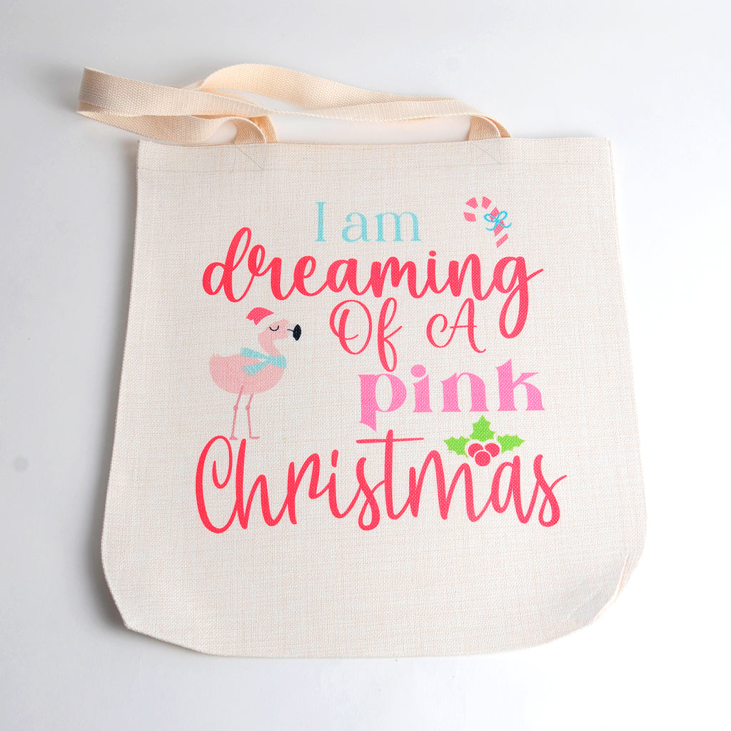 Tote Bag-I am Dreaming of a Pink Christmas with Santa Flamingo