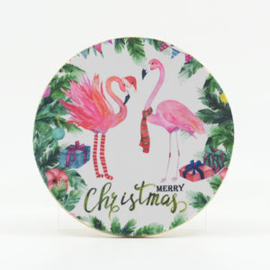 Tropical Flamingo Christmas 4" Rubber Home Coaster