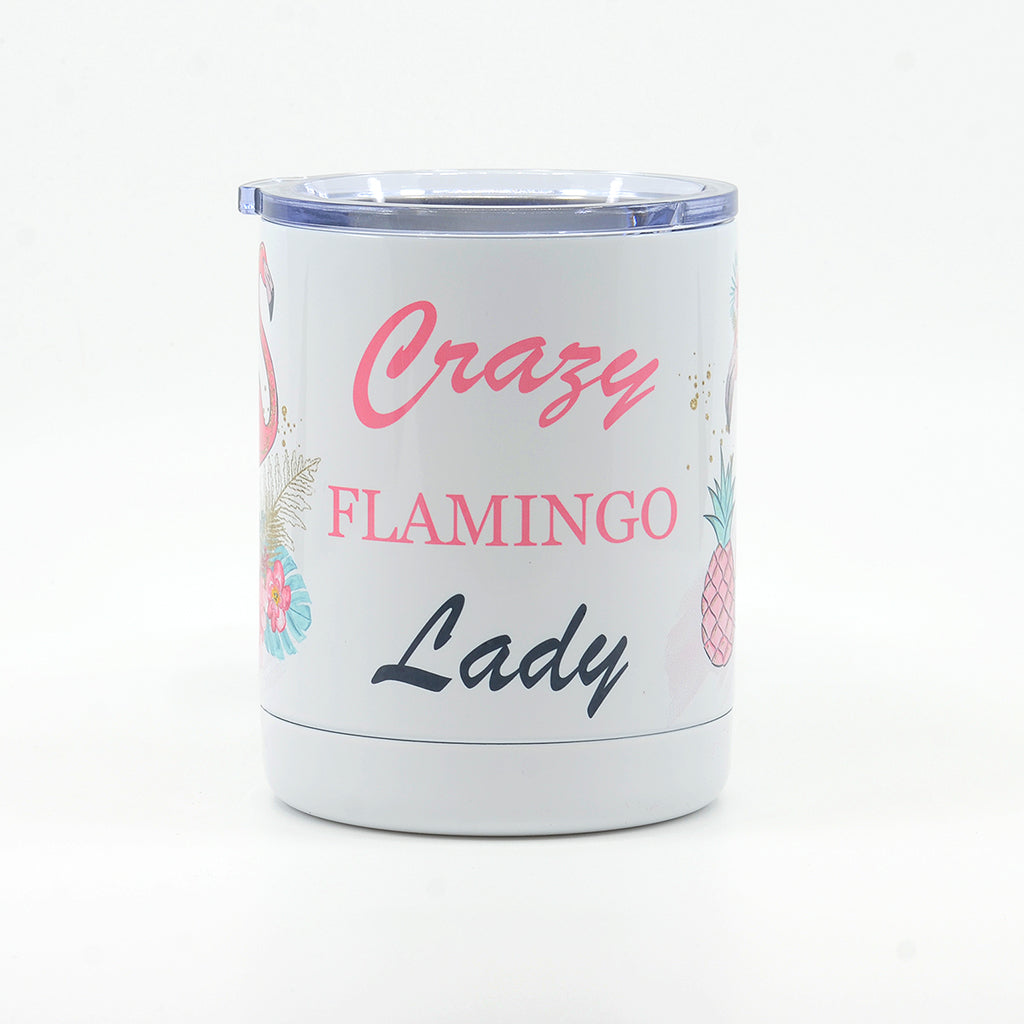 Crazy Flamingo Lady White Stainless Steel 